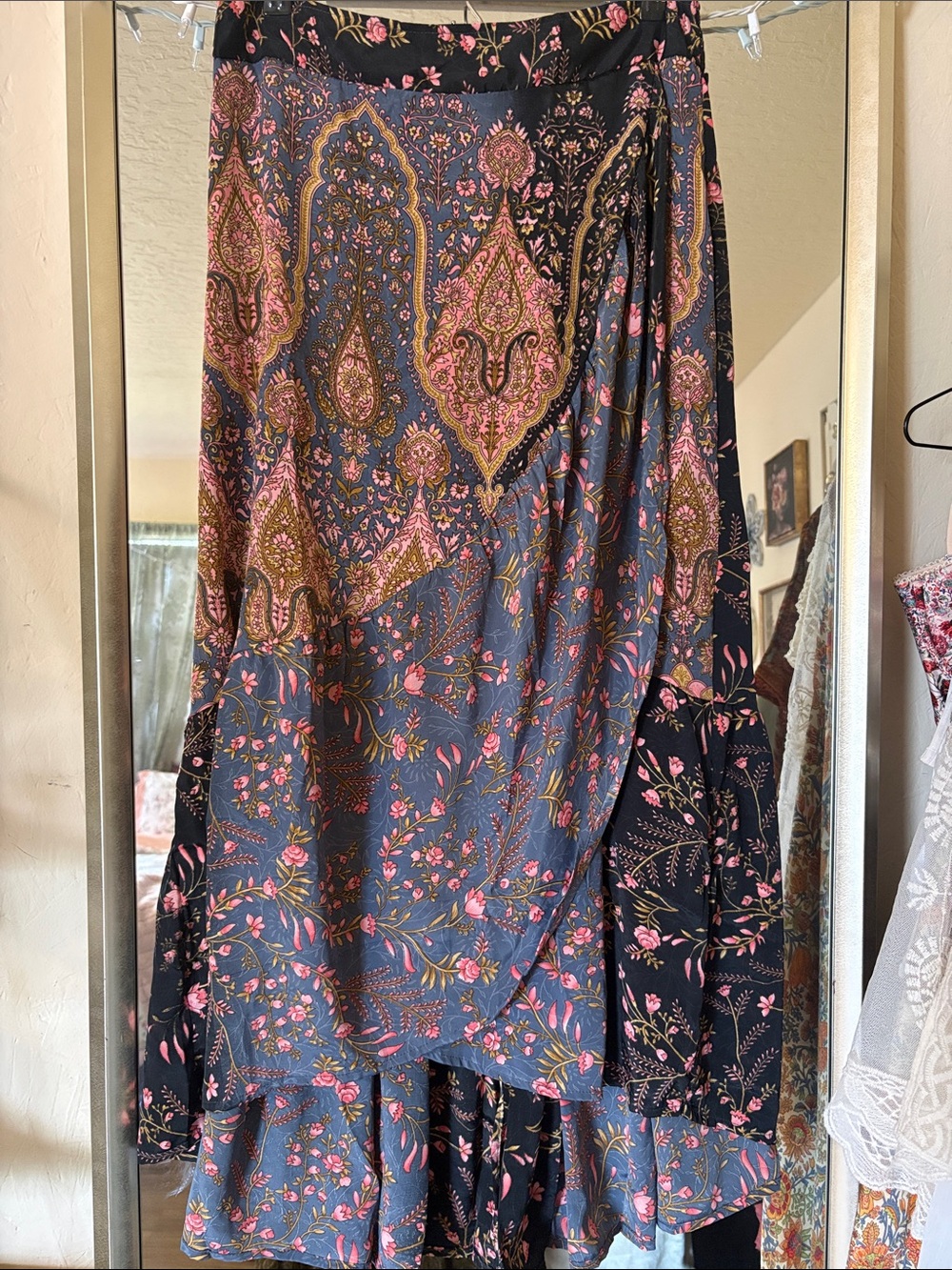 Boho High-Low Maxi Skirt - Pink & Blue Floral